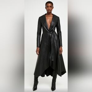GIAN MORI Black Genuine Leather Maxi Coat  Runway Style Made in Europe, Belted S